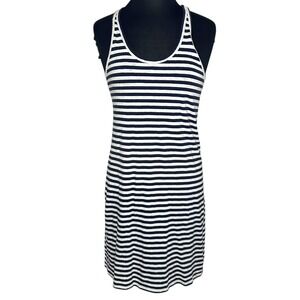 J.Crew Navy White Striped Knit Tank Dress Preppy Coastal Racerback Mini Size M